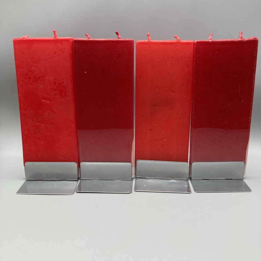 Set Of 4 Vintage Flatyz Flat Christmas Candles Santa Reindeer Snow Double Wick - Picture 3 of 16